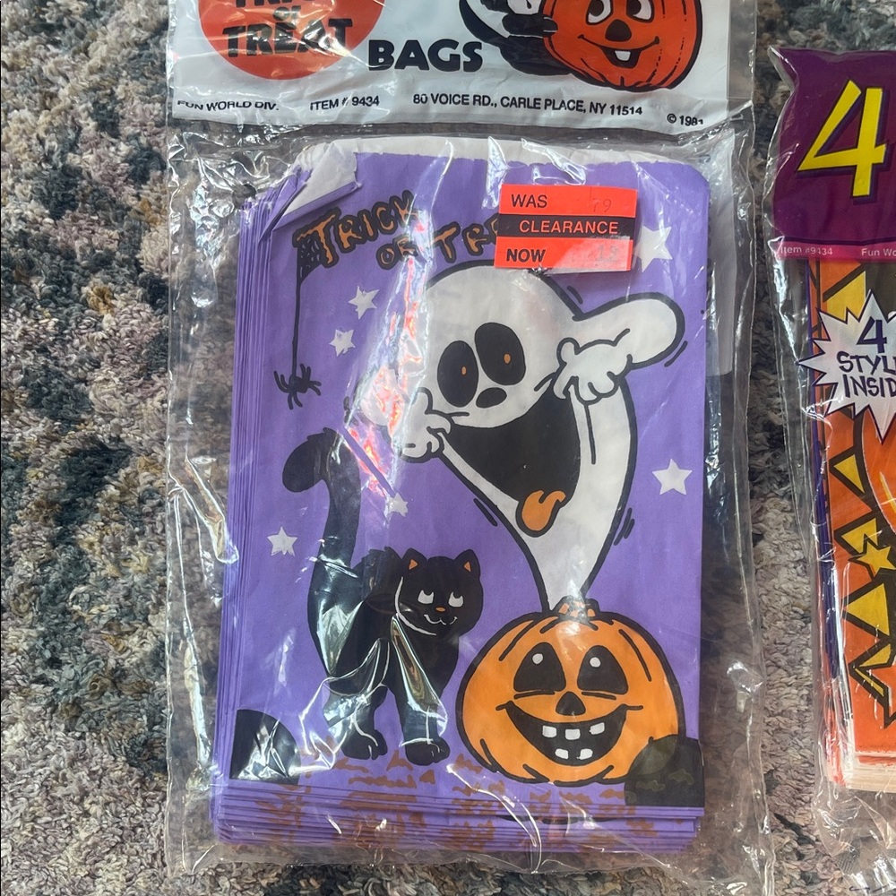 HALLOWEEN Paper TRICK OR TREAT Bags Ghost & Cat Purple Vtg 1980's FUN WORLD NIP - Picture 2 of 4